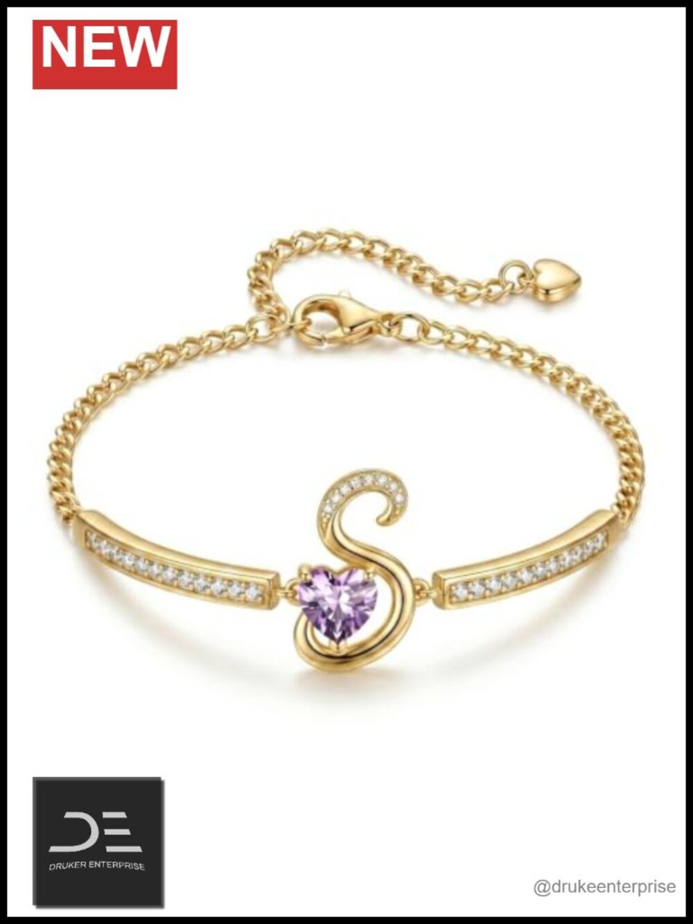 18k Gold Plated Initial Bangle Bracelet Adjustable Gift for Women